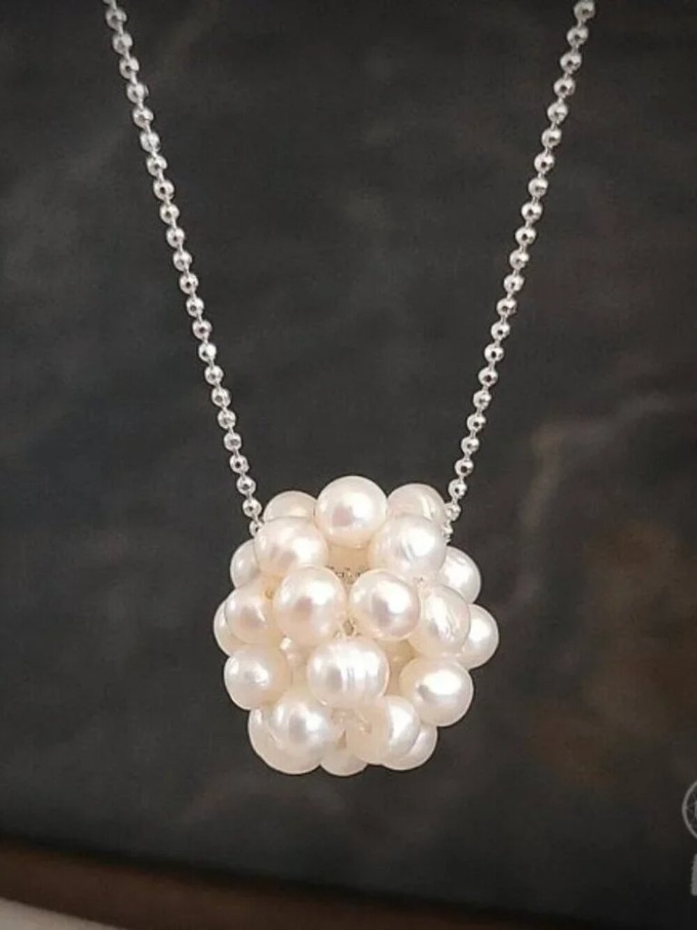 Mississippi Snowball Genuine Pearl Cluster Pendant Necklace Sterling Silver - Picture 5 of 12